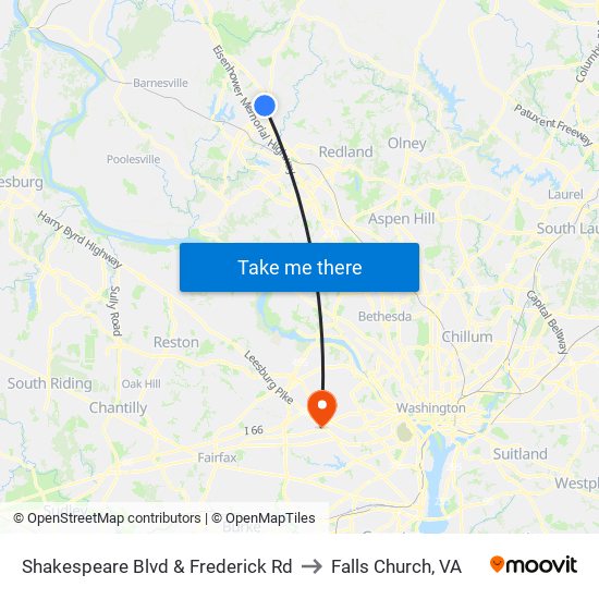 Shakespeare Blvd & Frederick Rd to Falls Church, VA map