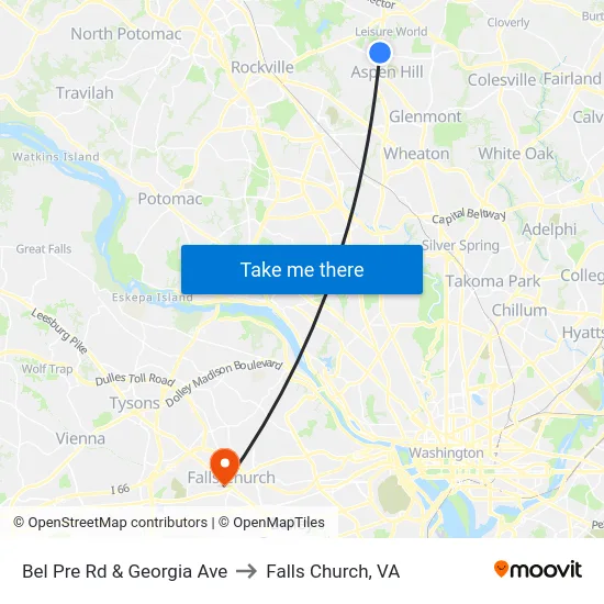 Bel Pre Rd & Georgia Ave to Falls Church, VA map