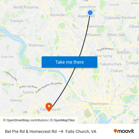 Bel Pre Rd & Homecrest Rd to Falls Church, VA map