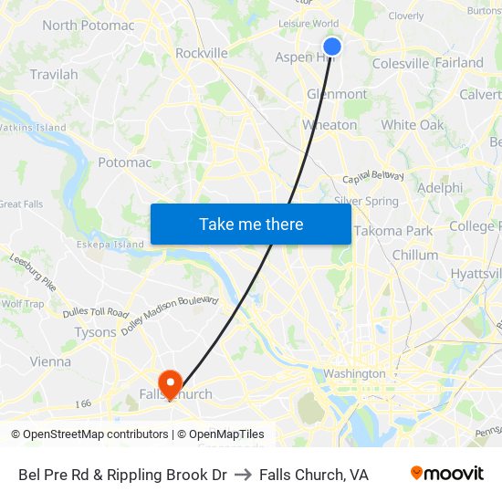 Bel Pre Rd & Rippling Brook Dr to Falls Church, VA map