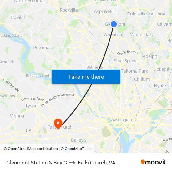 Glenmont Station & Bay C to Falls Church, VA map