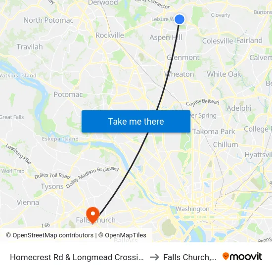 Homecrest Rd & Longmead Crossing Dr to Falls Church, VA map