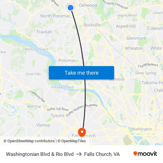 Washingtonian Blvd & Rio Blvd to Falls Church, VA map