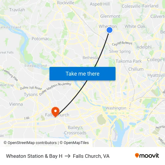 Wheaton Station  & Bay H to Falls Church, VA map
