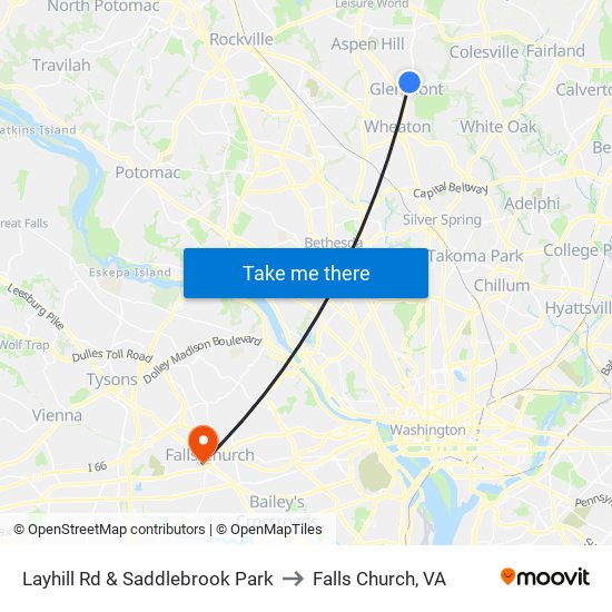 Layhill Rd & Saddlebrook Park to Falls Church, VA map