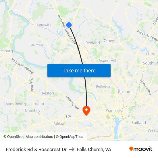 Frederick Rd & Rosecrest Dr to Falls Church, VA map