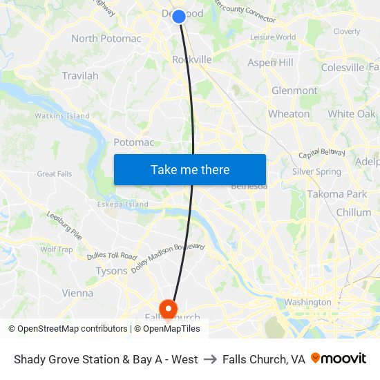 Shady Grove Station & Bay A - West to Falls Church, VA map