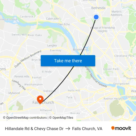 Hillandale Rd & Chevy Chase Dr to Falls Church, VA map