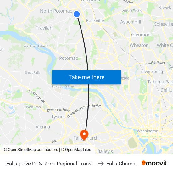 Fallsgrove Dr & Rock Regional Trans Center to Falls Church, VA map