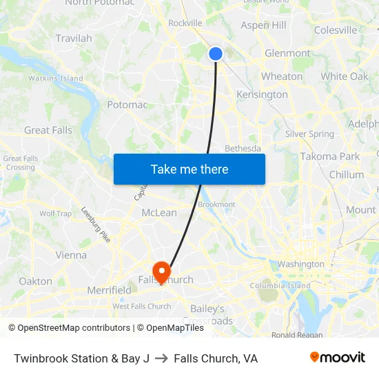 Twinbrook Station & Bay J to Falls Church, VA map