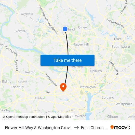 Flower Hill Way & Washington Grove Ln to Falls Church, VA map