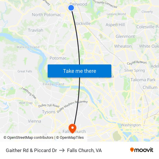 Gaither Rd & Piccard Dr to Falls Church, VA map