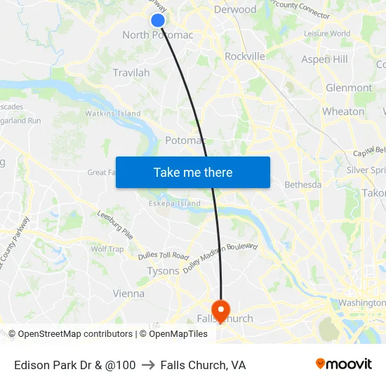 Edison Park Dr & @100 to Falls Church, VA map