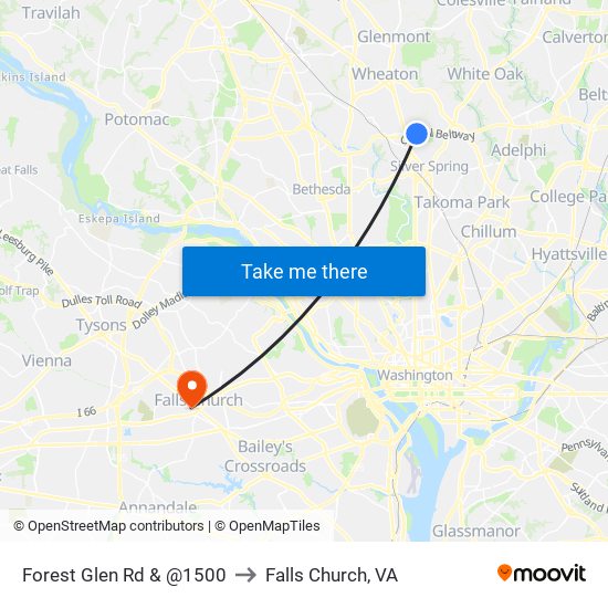 Forest Glen Rd & @1500 to Falls Church, VA map