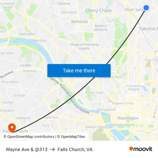 Wayne Ave & @313 to Falls Church, VA map
