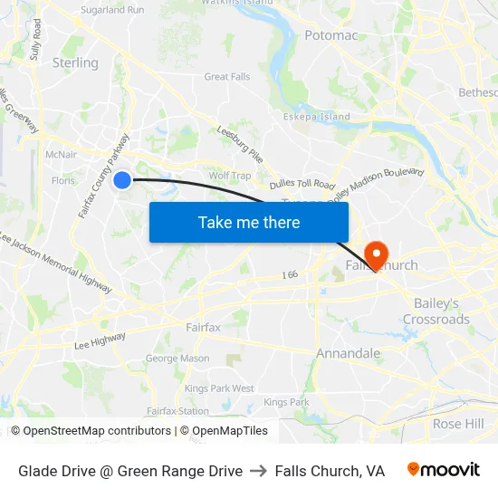 Glade Drive @ Green Range Drive to Falls Church, VA map