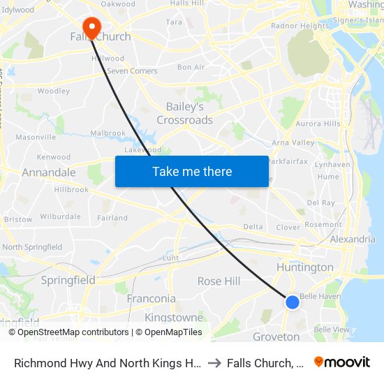 Richmond Hwy And North Kings Hwy to Falls Church, VA map