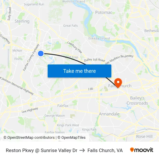 Reston Pkwy @ Sunrise Valley Dr to Falls Church, VA map