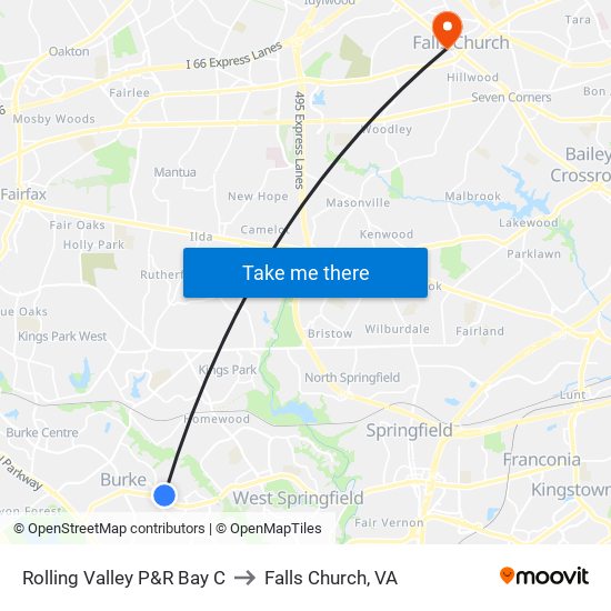 Rolling Valley P&R Bay C to Falls Church, VA map