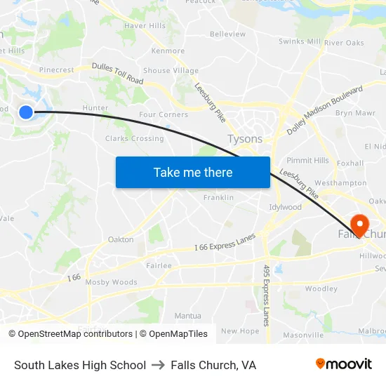 South Lakes High School to Falls Church, VA map