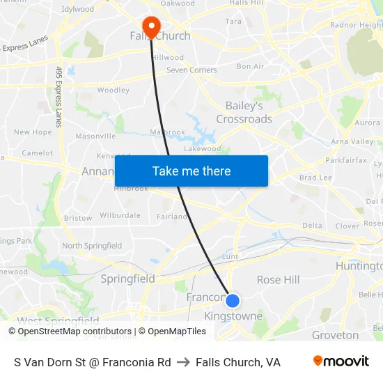 S Van Dorn St @ Franconia Rd to Falls Church, VA map
