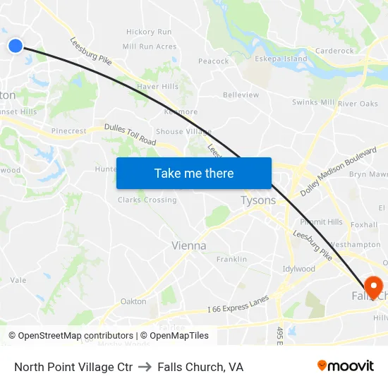 North Point Village Ctr to Falls Church, VA map