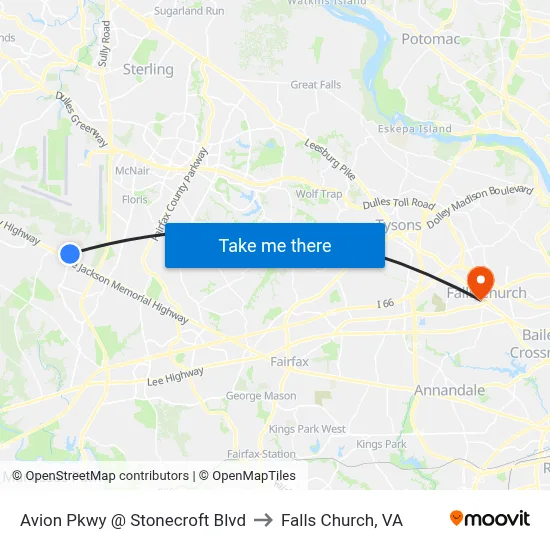 Avion Pkwy @ Stonecroft Blvd to Falls Church, VA map