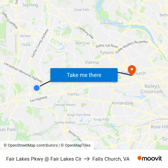 Fair Lakes Pkwy @ Fair Lakes Cir to Falls Church, VA map