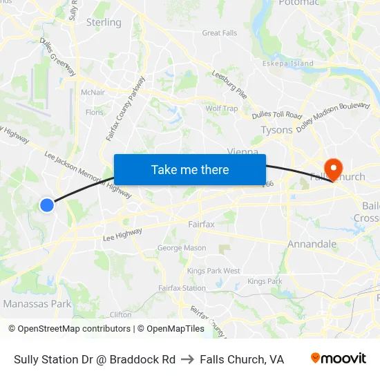 Sully Station Dr @ Braddock Rd to Falls Church, VA map