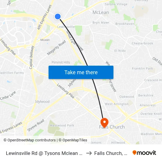 Lewinsville Rd @ Tysons Mclean Dr to Falls Church, VA map