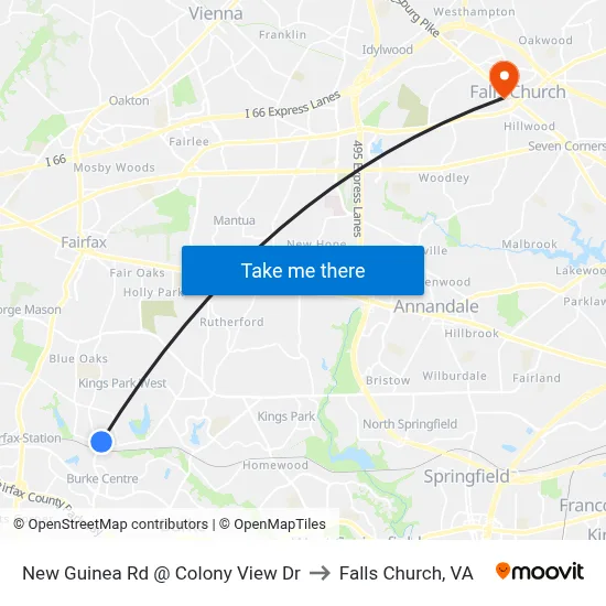 New Guinea Rd @ Colony View Dr to Falls Church, VA map