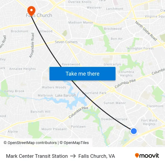 Mark Center Transit Station to Falls Church, VA map