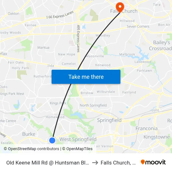 Old Keene Mill Rd @ Huntsman Blvd to Falls Church, VA map
