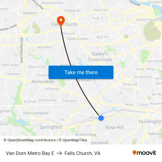 Van Dorn Metro Bay E to Falls Church, VA map