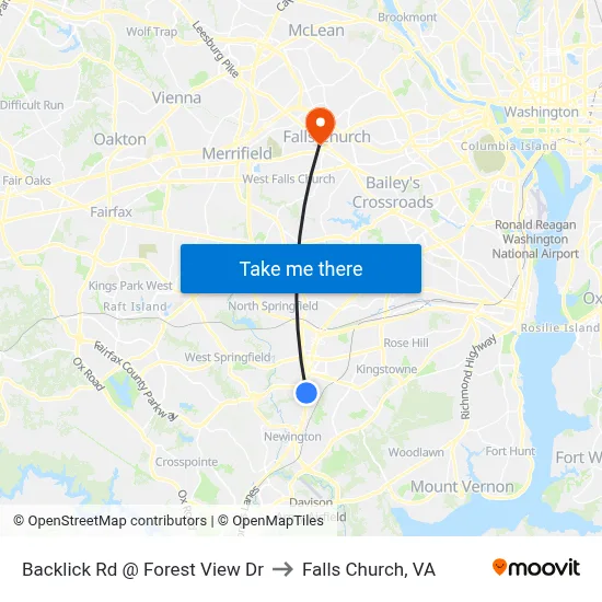 Backlick Rd @ Forest View Dr to Falls Church, VA map