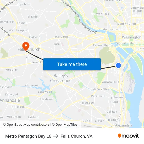 Metro Pentagon Bay L6 to Falls Church, VA map