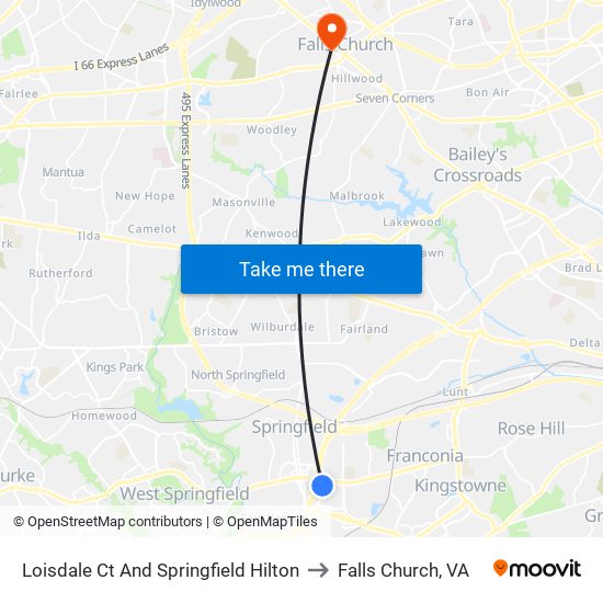 Loisdale Ct And Springfield Hilton to Falls Church, VA map