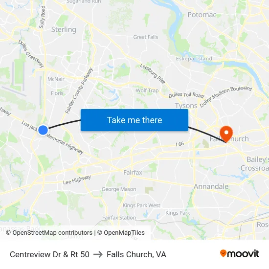 Centreview Dr & Rt 50 to Falls Church, VA map