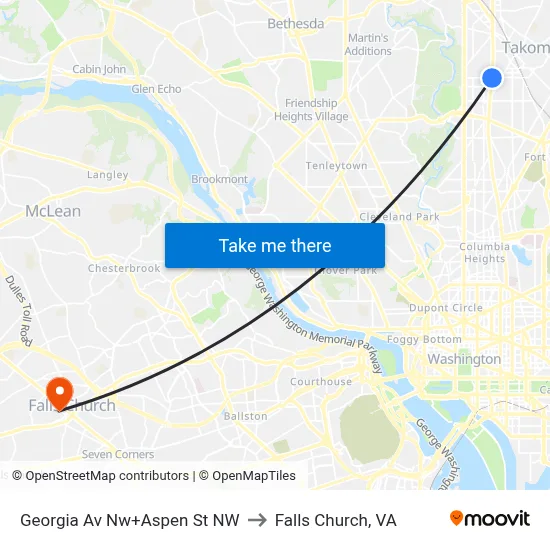 Georgia Av Nw+Aspen St NW to Falls Church, VA map