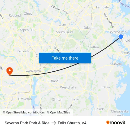 Severna Park Park & Ride to Falls Church, VA map