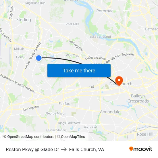 Reston Pkwy @ Glade Dr to Falls Church, VA map