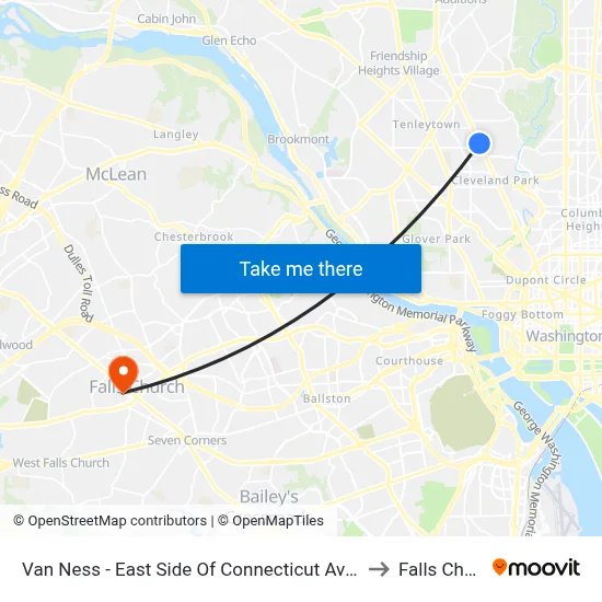 Van Ness - East Side Of Connecticut Ave. North Of Veazy St. NW to Falls Church, VA map