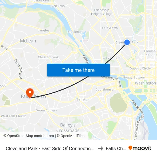 Cleveland Park - East Side Of Connecticut Ave., North Of Ordway St. NW to Falls Church, VA map