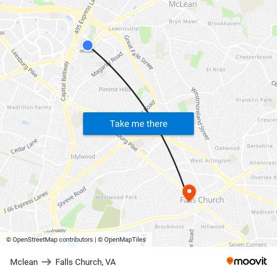 Mclean to Falls Church, VA map