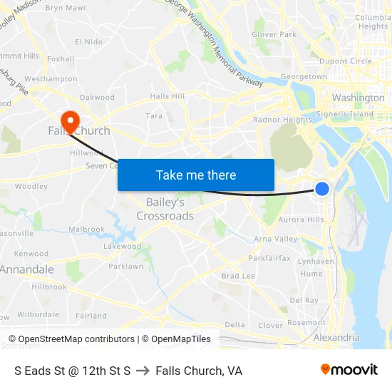 S Eads St @ 12th St S to Falls Church, VA map