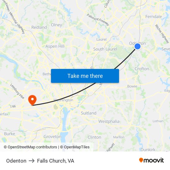 Odenton to Falls Church, VA map