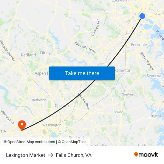 Lexington Market to Falls Church, VA map