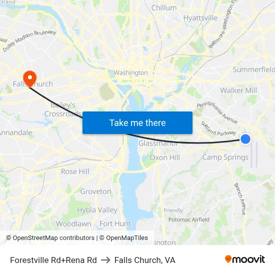 Forestville Rd+Rena Rd to Falls Church, VA map