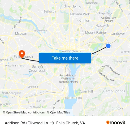 Addison Rd+Elkwood Ln to Falls Church, VA map