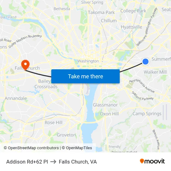 Addison Rd+62 Pl to Falls Church, VA map